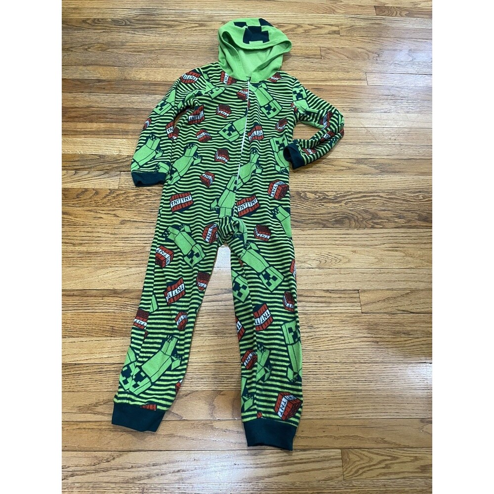 Minecraft One Piece Pajamas Creeper Hoodie Union Suit Boy Girl Costume Size M